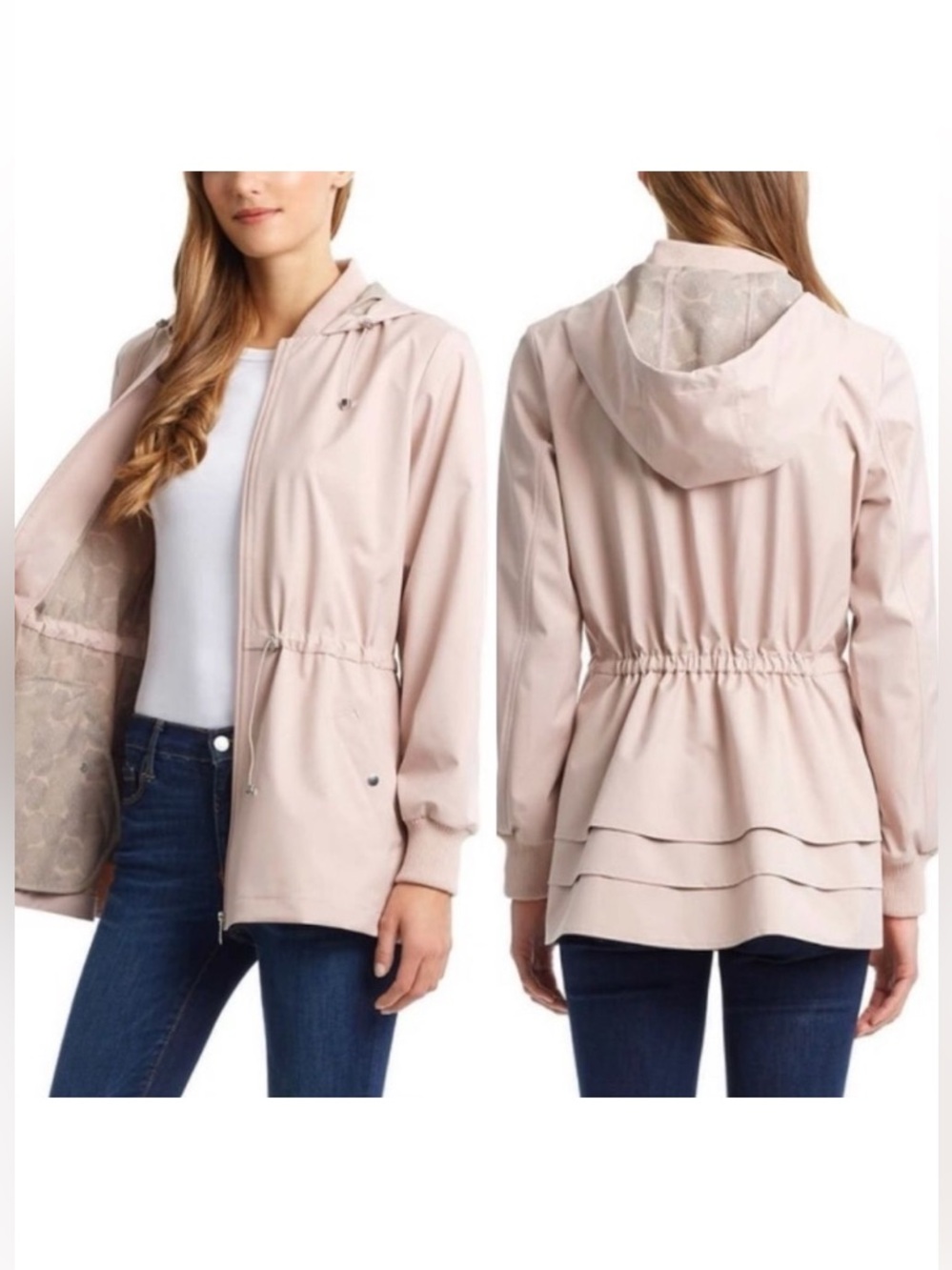 Bernardo women Hooded  utility Jacket  Ruffle hemline - M